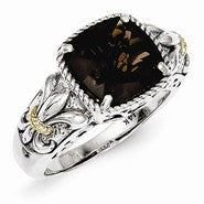 Sterling Silver w/14k Yellow Gold Smokey Quartz Ring