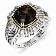 Sterling Silver w/14k Yellow Gold Smokey Quartz Ring