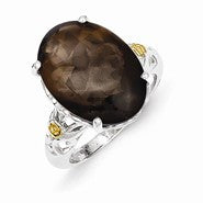 Sterling Silver w/14k Yellow Gold Smokey Quartz Ring