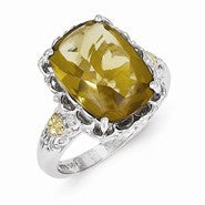 Sterling Silver w/14k Yellow Gold Whiskey Quartz Ring