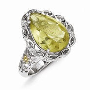 Sterling Silver w/14k Yellow Gold Lemon Quartz Ring