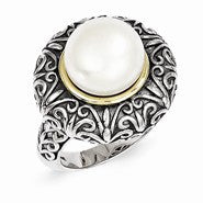 Sterling Silver w/14k Yellow Gold 12mm Freshwater Cultured Pearl Ring