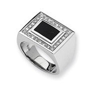 Sterling Silver Onyx & Diamond Men's Ring