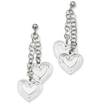 Sterling Silver Heart Ball Post Dangle Earrings