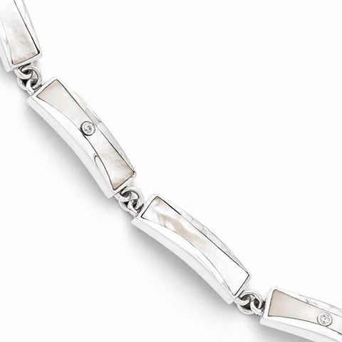 Sterling Silver Diamond and Mop Bracelet