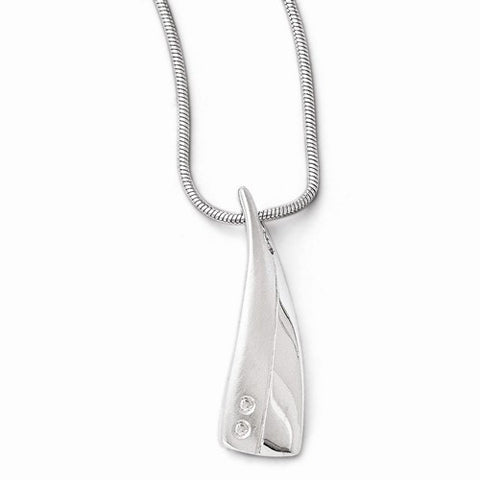 Sterling Silver Satin & Polished Diamond Necklace