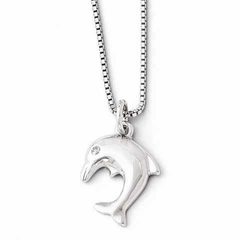 Sterling Silver Diamond Dolphin Necklace