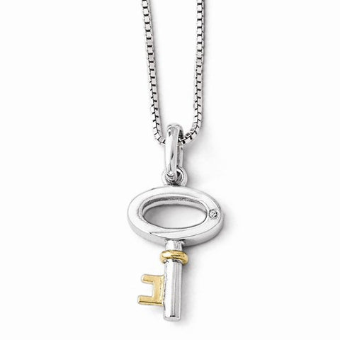 Sterling Silver Diamond Gold-Plated Key Necklace