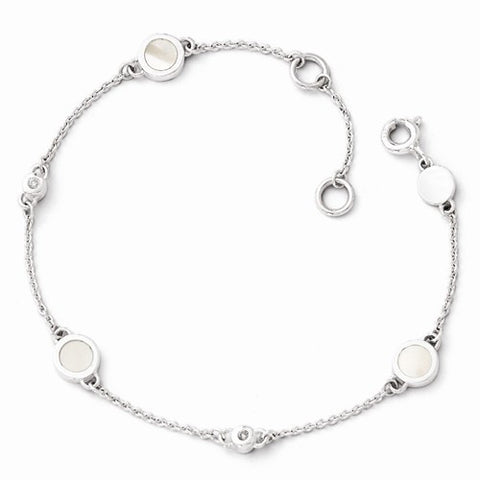 Sterling Silver Diamond and Mop Bracelet