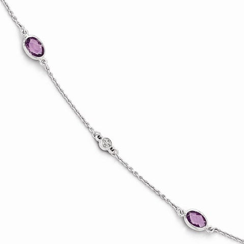 Sterling Silver Amethyst and Diamond Bracelet