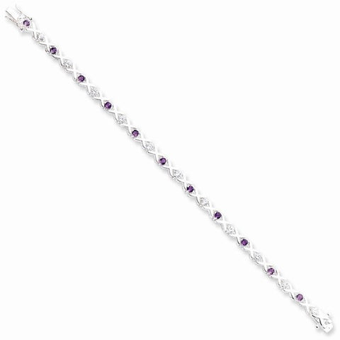 Sterling Silver Amethyst & Cz Bracelet