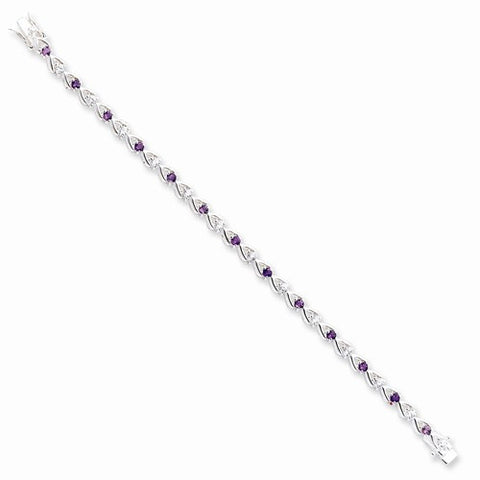 Sterling Silver Amethyst & Cz Bracelet