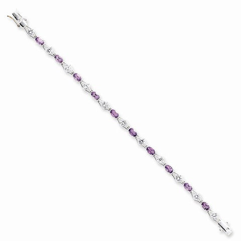 Sterling Silver Amethyst & Cz Bracelet