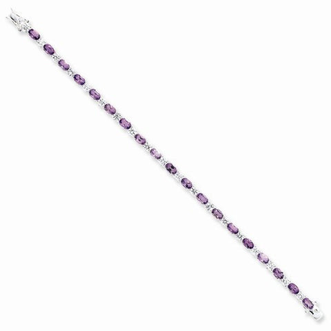 Sterling Silver Amethyst & Cz Bracelet