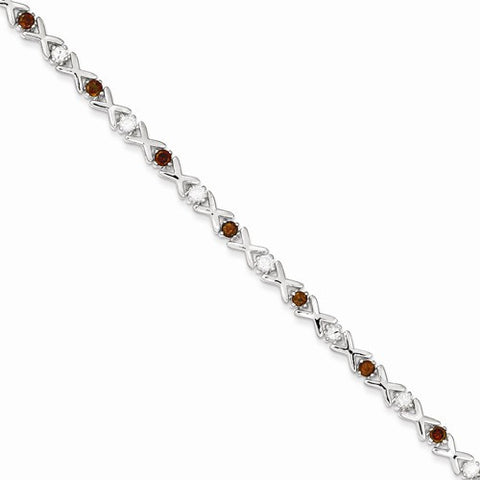 Sterling Silver Garnet & Cz Bracelet