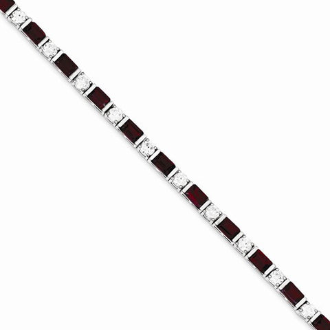 Sterling Silver Garnet & Cz Bracelet