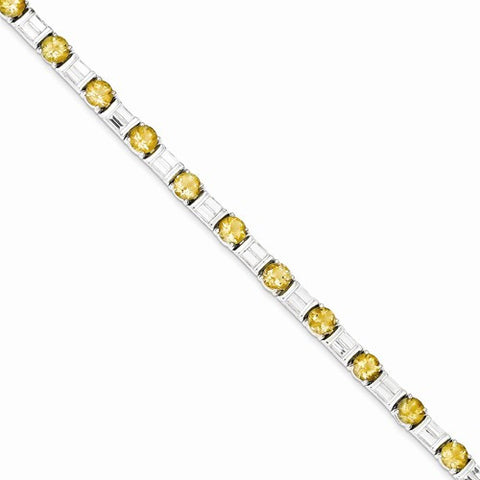 Sterling Silver Citrine & Cz Bracelet