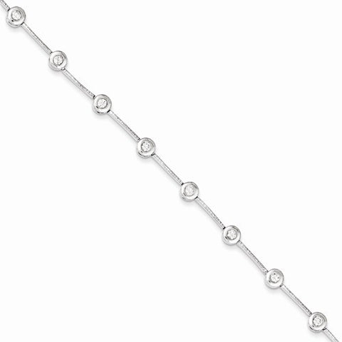 Sterling Silver Polished Fancy Bezel-Set Cz Bracelet