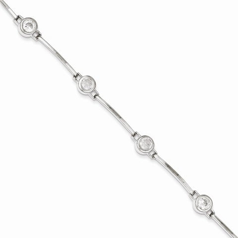 Sterling Silver Polished Fancy Round Bezel-Set Cz Bracelet