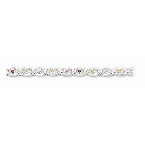 Sterling Silver Multicolor Semi-Precious & Cz Bracelet