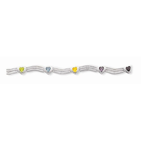 Sterling Silver Polished Fancy Rainbow Heart Cz Bracelet