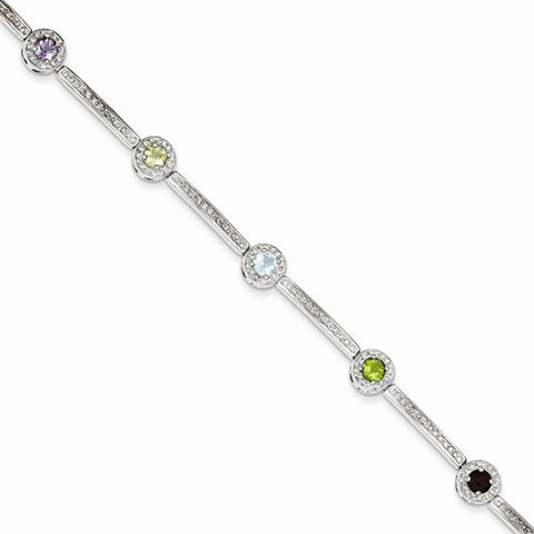 Sterling Silver Fancy Multi-Color Semi-Precious & Cz Bracelet