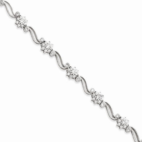 Sterling Silver Flower Cz Bracelet