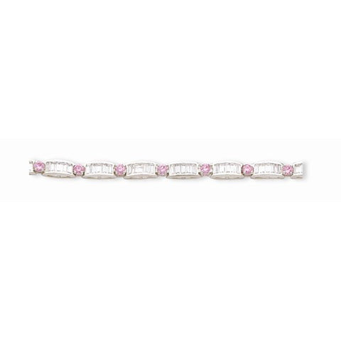 Sterling Silver Pink and Clear Cz Bracelet