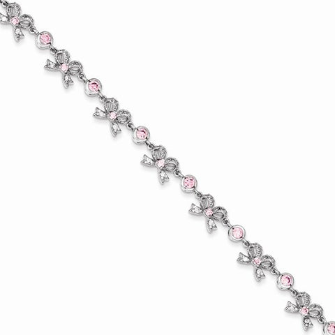 Sterling Silver Pink Cz Bows Bracelet