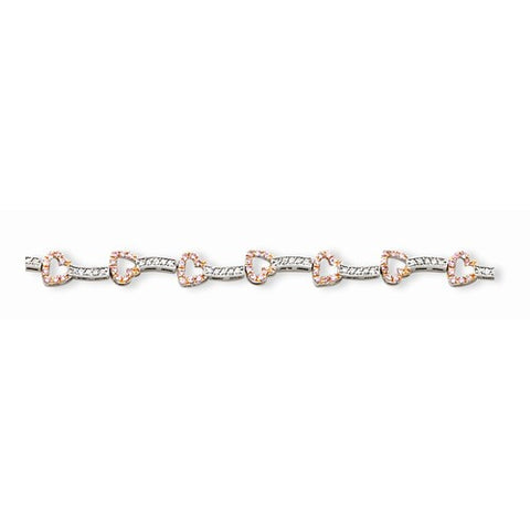 Sterling Silver & Pink Rhodium Cz Bracelet