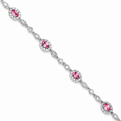 Sterling Silver Pink and Clear Cz Bracelet