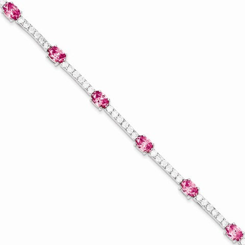 Sterling Silver Pink and Clear Cz Bracelet