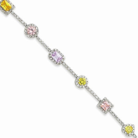 Sterling Silver Multicolor Cz Bracelet