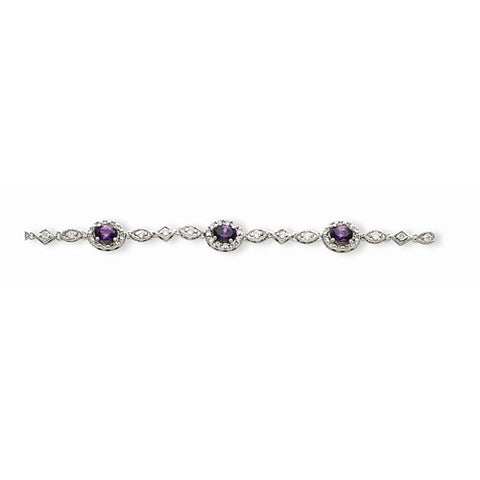 Sterling Silver Purple and Clear Cz Bracelet