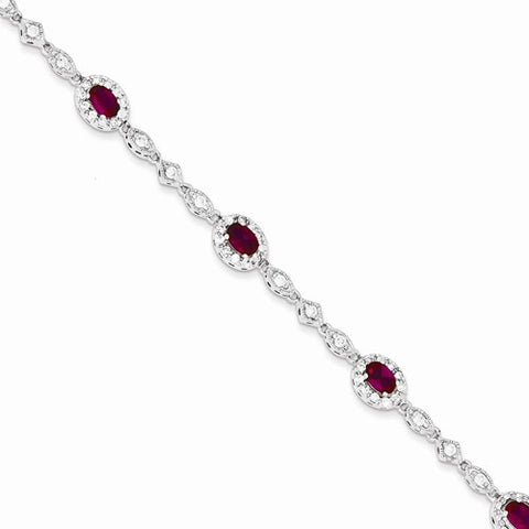 Sterling Silver Red and Clear Cz Bracelet