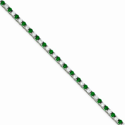 Sterling Silver Green and White Cz Bracelet