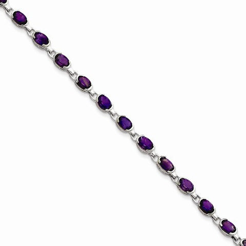 Sterling Silver Oval Purple Cz Bracelet