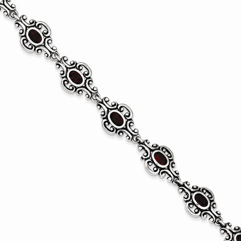 Sterling Silver Antiqued Garnet Bracelet