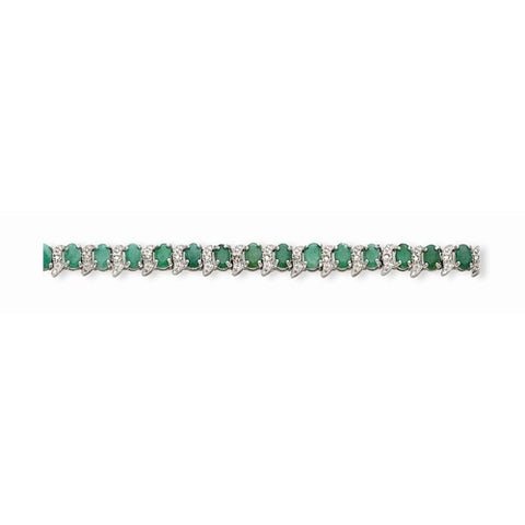 Sterling Silver Emerald and Diamond Bracelet