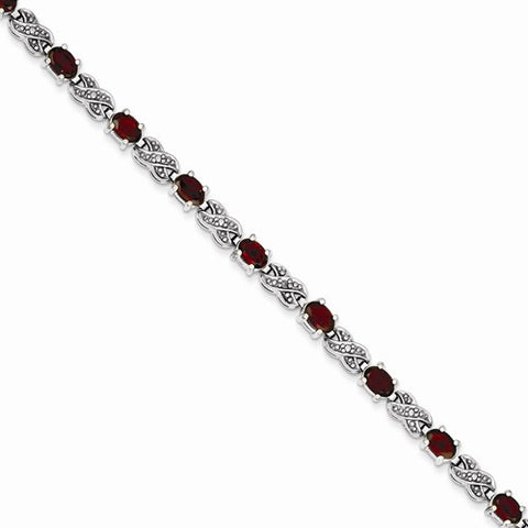 Sterling Silver Rhodolite Garnet & Diamond X and O Bracelet