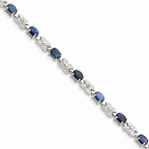 Sterling Silver Sapphire and Diamond X and O Bracelet