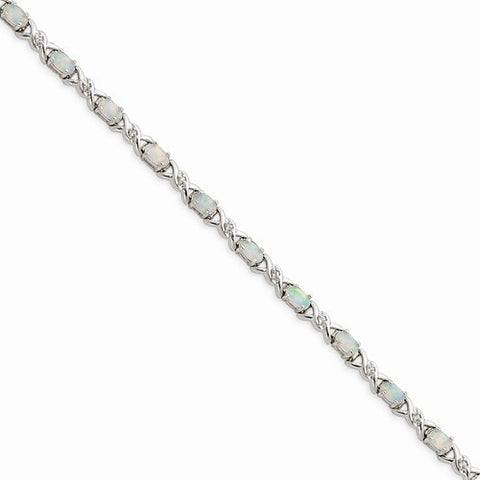 Sterling Silver White Created Opal and Cz Bracelet