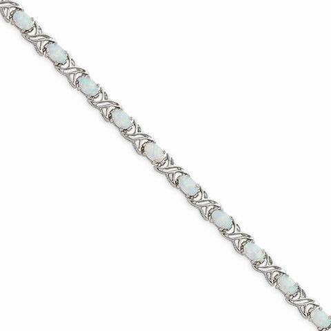 Sterling Silver Created Opal Xo Bracelet