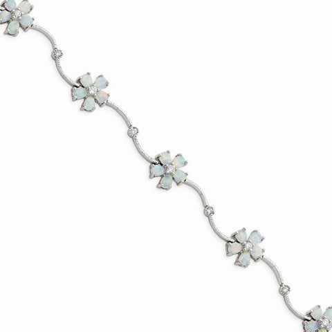 Sterling Silver Created Opal Flower Bracelet