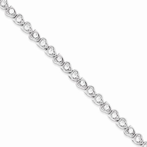 Sterling Silver Cz Heart Bracelet