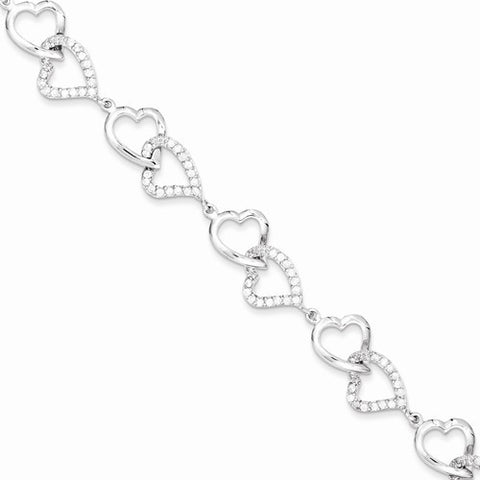 Sterling Silver Cz Heart Bracelet