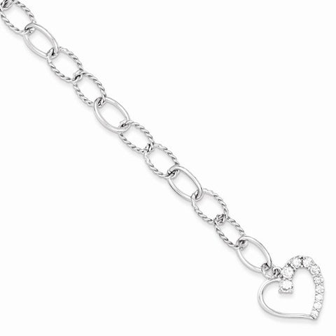 Sterling Silver Journey Heart Cz Dangle Bracelet