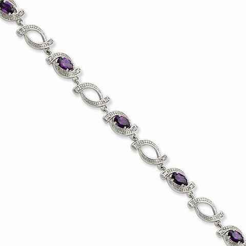 Sterling Silver Purple & Clear Cz Bracelet