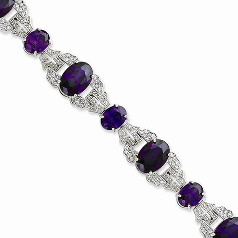 Sterling Silver Purple & Clear Cz Vintage Style Bracelet