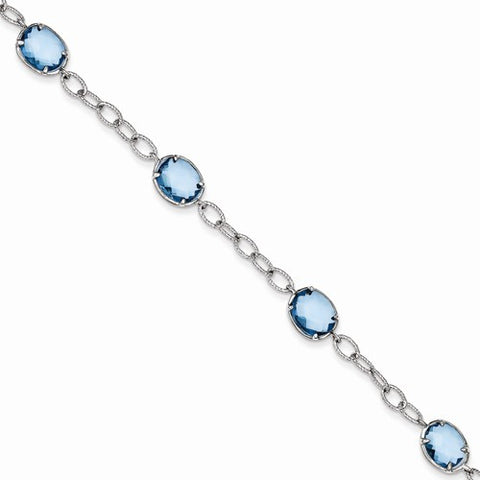 Sterling Silver Aqua Blue Cz Textured Link Bracelet